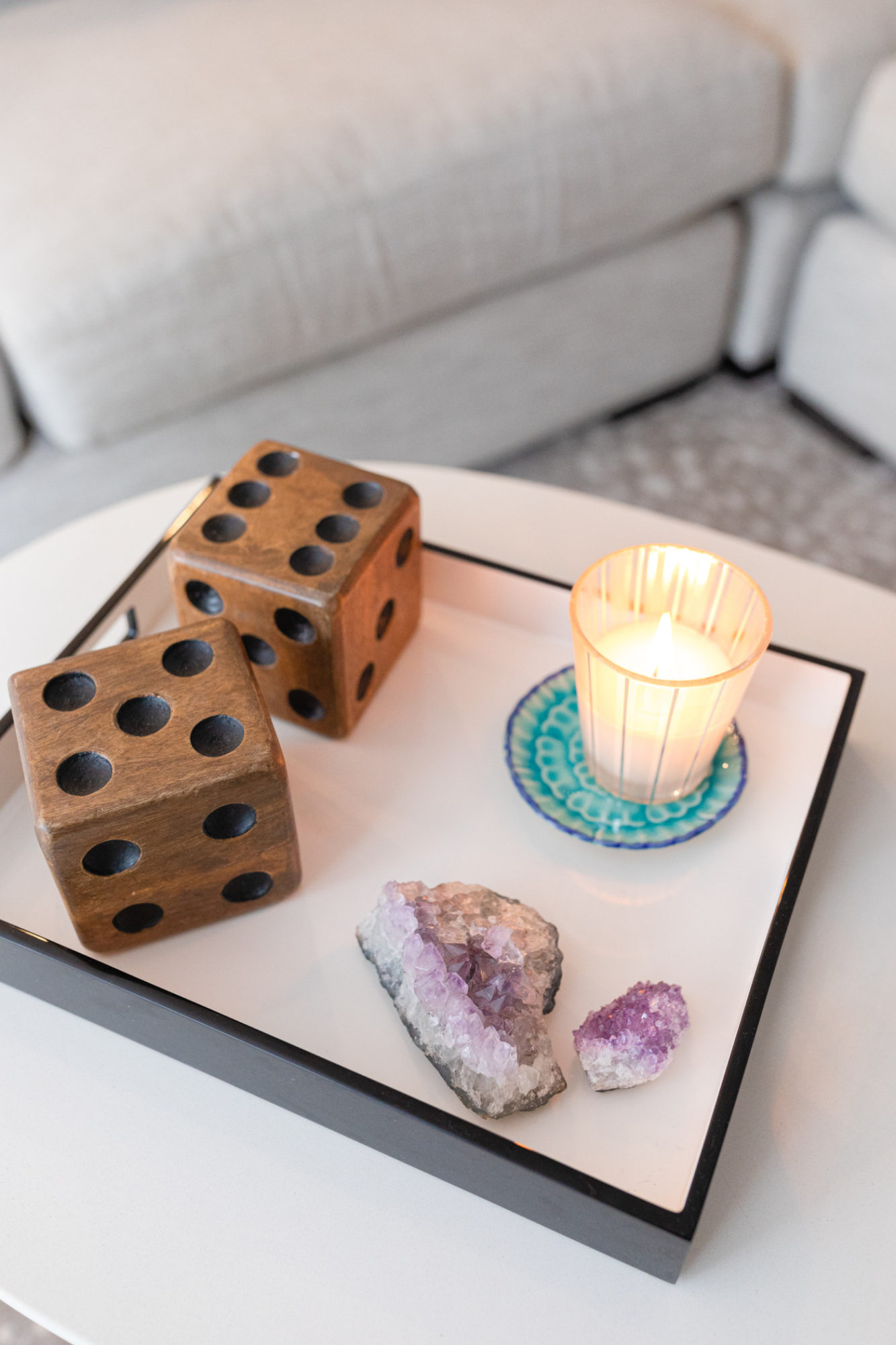 coffee table styling with heirloom and vintage items